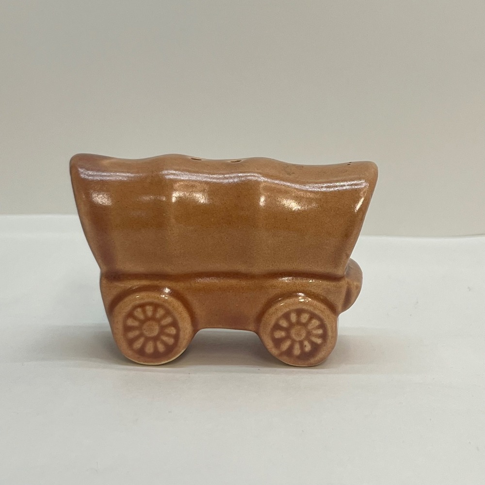 Vintage Brown Ceramic Covered Wagon Salt Shaker Western‎ Americana Decor